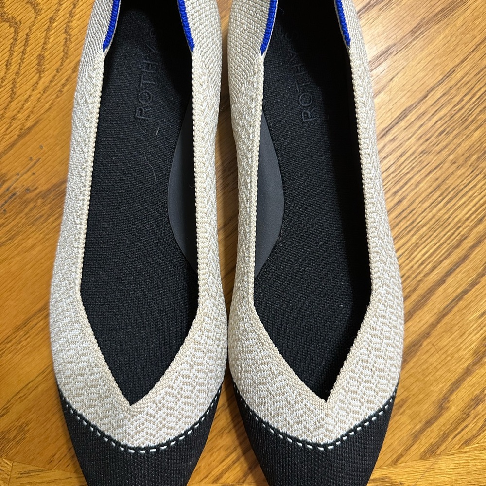 Rothy's Tan and Black Ballet Flats with Two-Tone Design